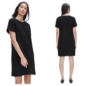 Eileen Fisher Tencel Organic Cotton Honeycomb Dress Sz Large Black Shift Dress